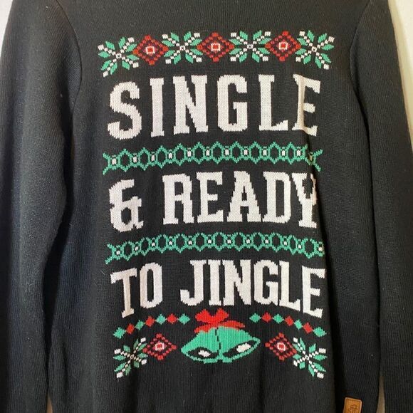 TIPSY ELVES Single and Ready to Mingle Christmas Sweater Black Size Medium - Picture 3 of 6